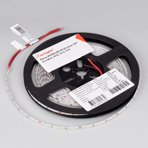 Лента светодиодная MICROLED-M120-4mm 24V Warm3500 (9.6 W/m, IP20, 2216, 5m) (Arlight, узкая)