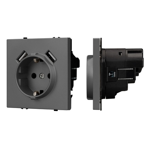 Механизм розетки с USB зарядкой SCT-NOBE-MUAA-SFPL-GR (230V, 16A) (Arlight, -)
