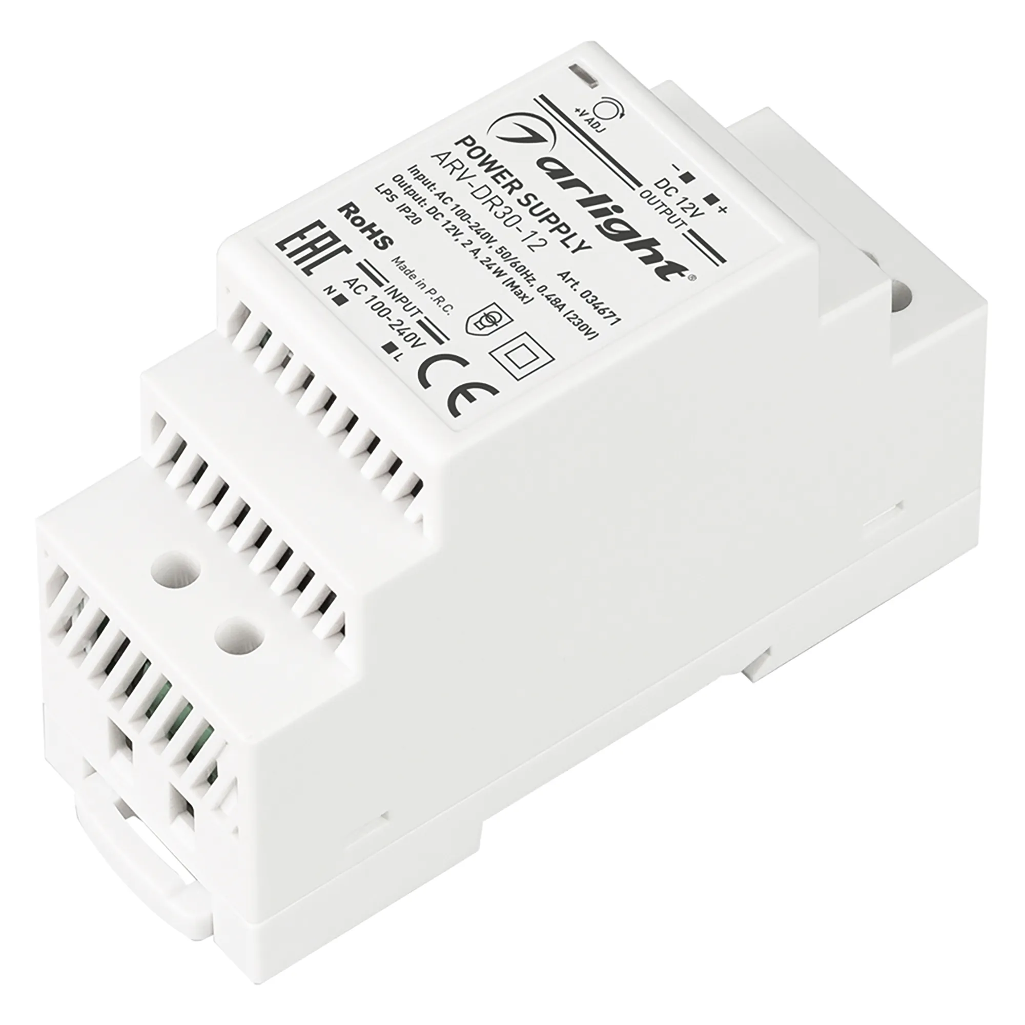 Блок питания ARV-DR30-12 (12V, 2A, 24W) (Arlight, IP20 DIN-рейка) - изображение товара